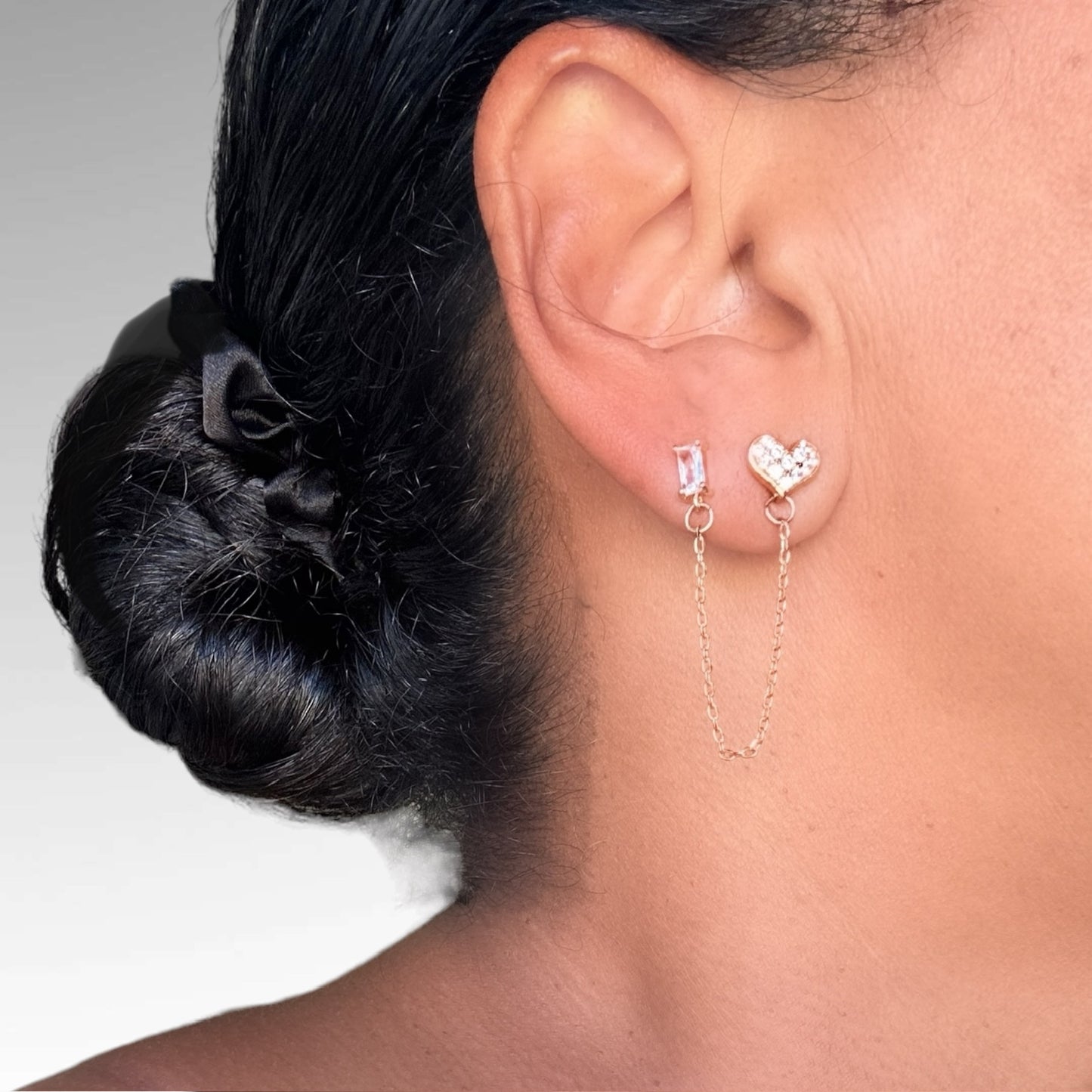 TIA CHAIN DOUBLE STUD EARRINGS